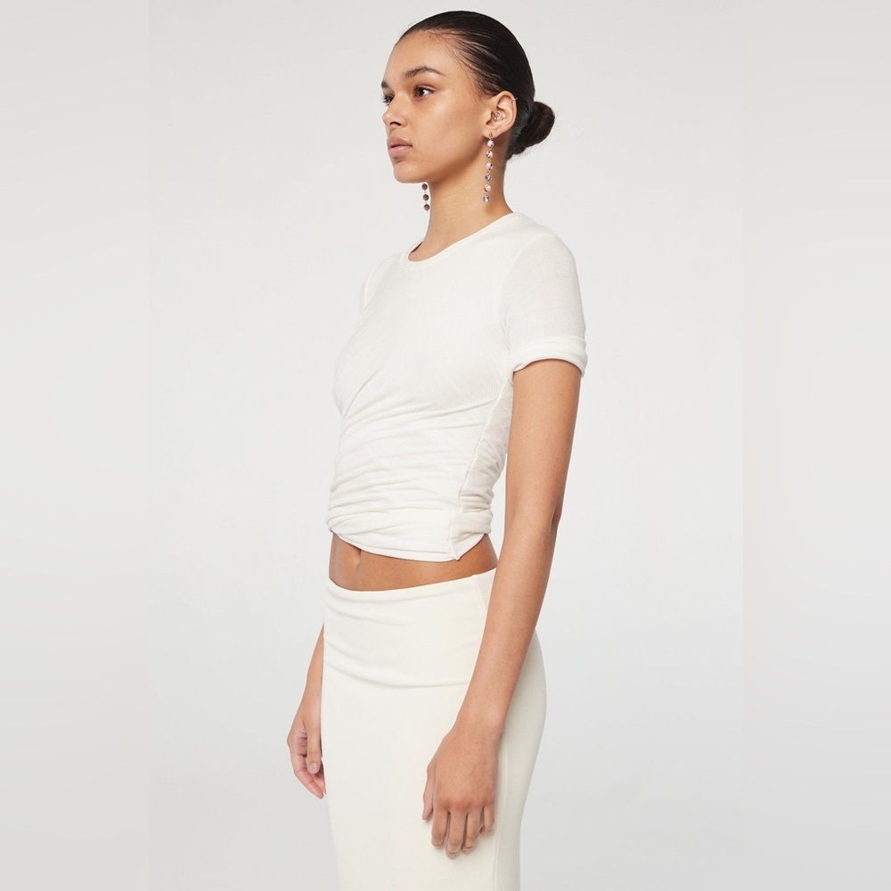 THE LINE BY K TERA White Draped Short Sleeve T-Shirt - Picture 3 of 7